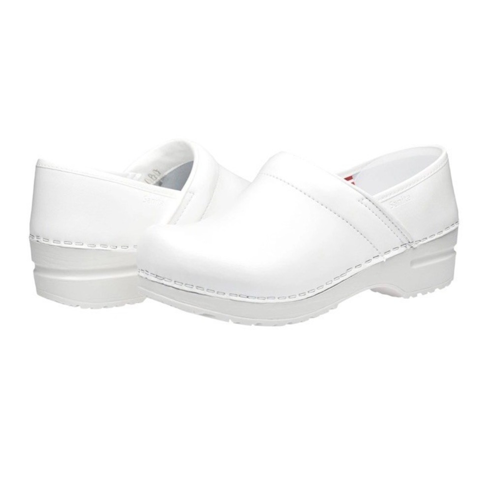 Sanita PU Coated Leather Clogs for Women Arch Support, Durable, White Nurse 41EU